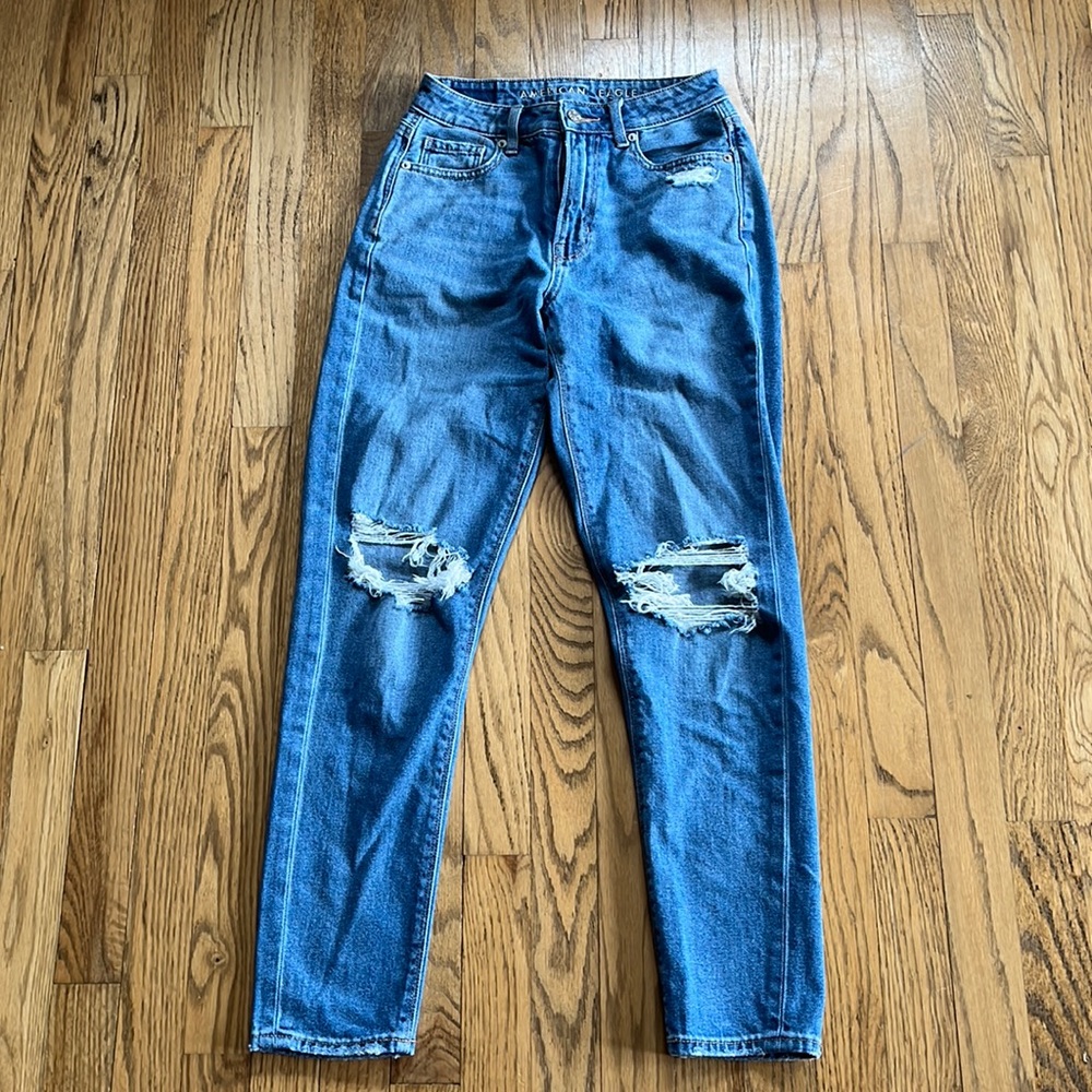 American Eagle high-rise, ripped mom jeans